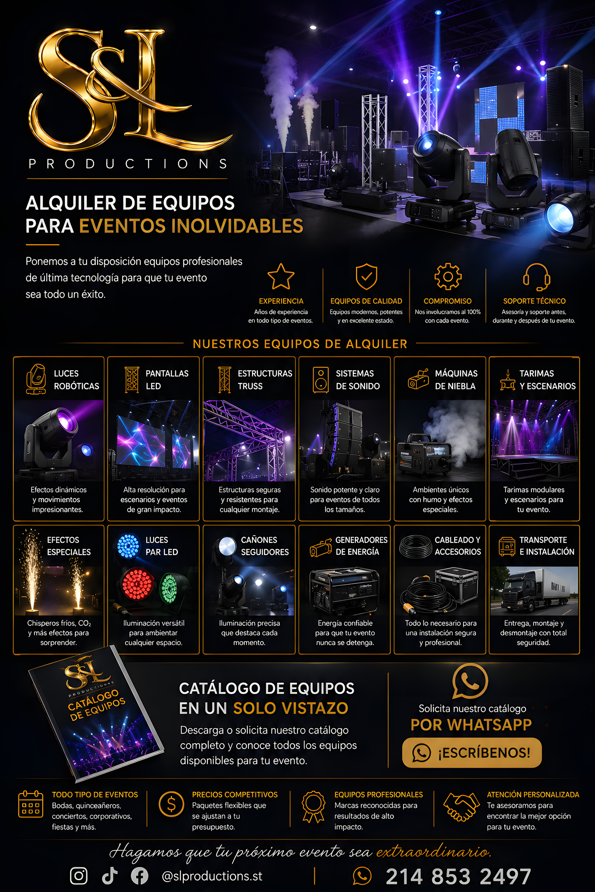 Flyer de servicios de S&L Productions